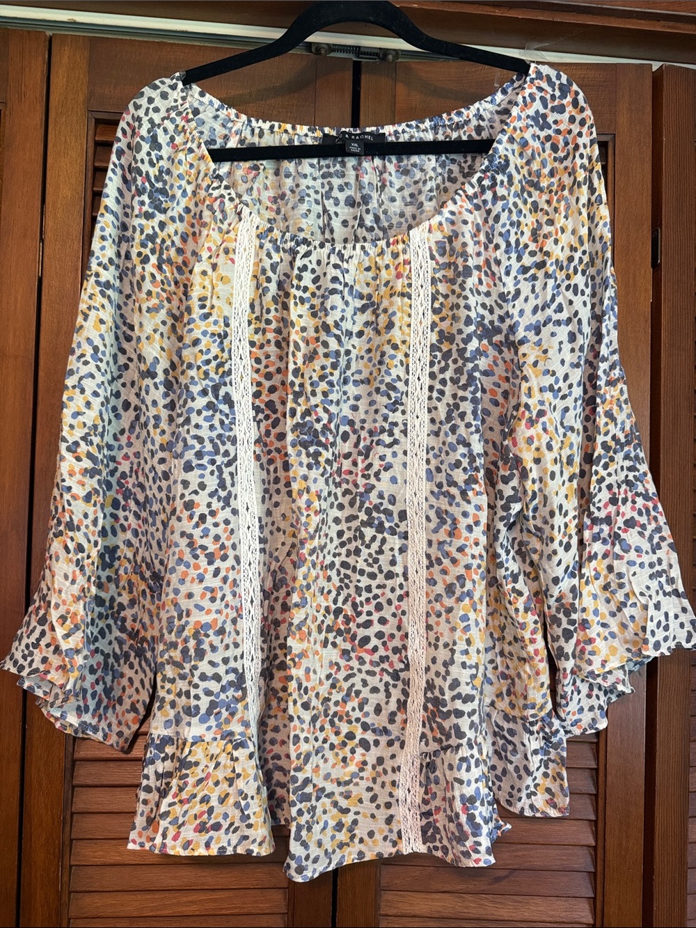 Rachel Multicolor Printed Peasant Tunic with Lace Panels